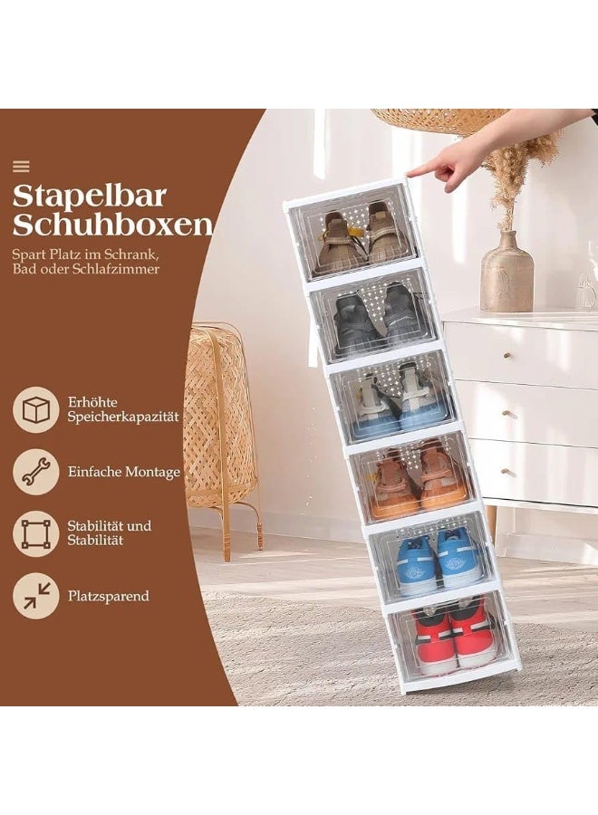 Spaceshoop 9 Tier Clear Shoe Organizer Storage Boxes Foldable Plastic Shoe Rack Cabinet Stackable and Space Saving Design White - Image 5